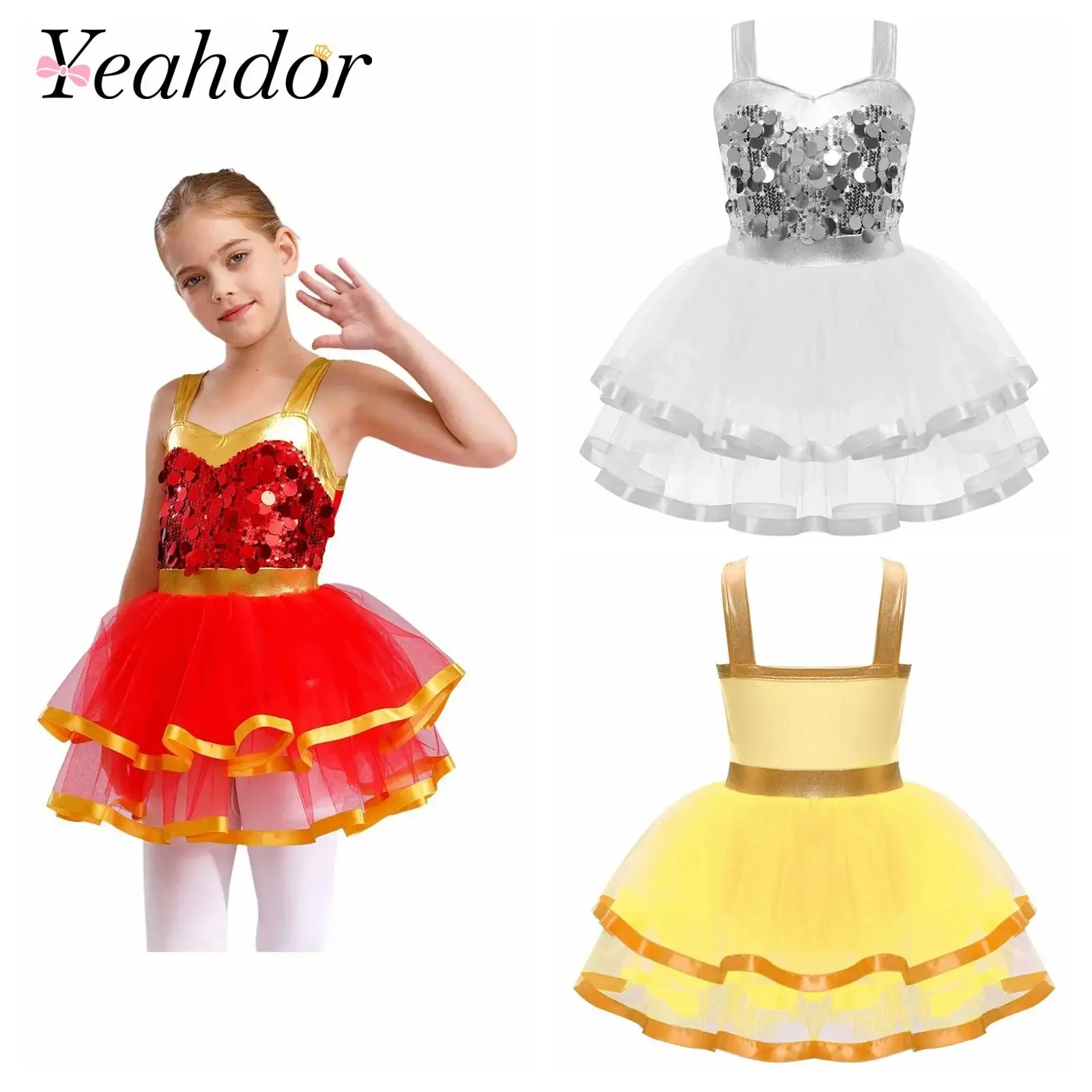 

Summer Girls Clothes Tutu Dress for Dancing Sequins Birthday Party Ball Gown Holiday Dresses Festival Ballet Jazz Dance Costume