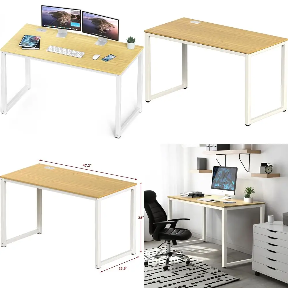 مكتب كمبيوتر مكتبي من خشب البلوط 48 بوصة - درجة تجارية، محطة عمل واسعة لبيئات العمل #1