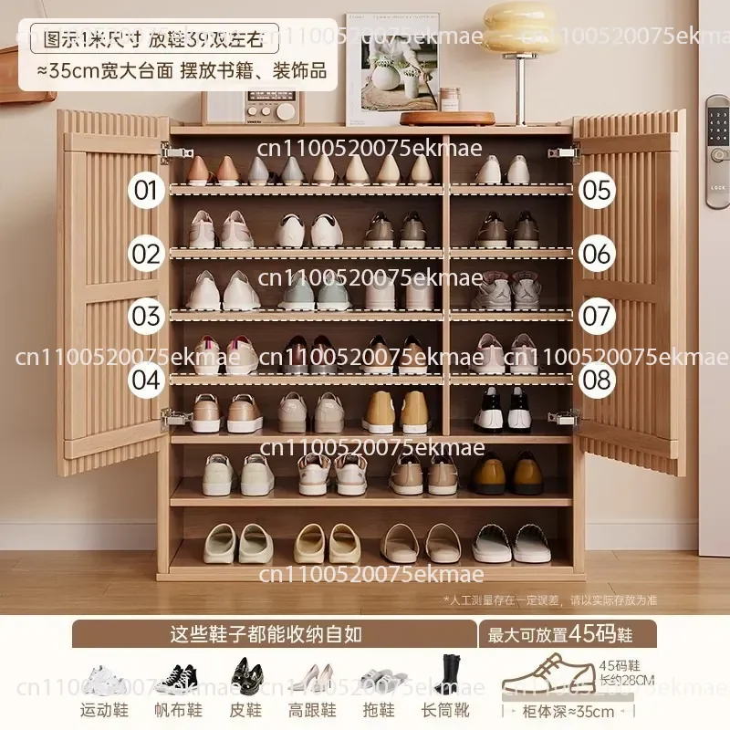 Shoe Cabinet Household Door Solid Wood Storage Cabinet Integrated Against The Wall Japanese-style Entrance