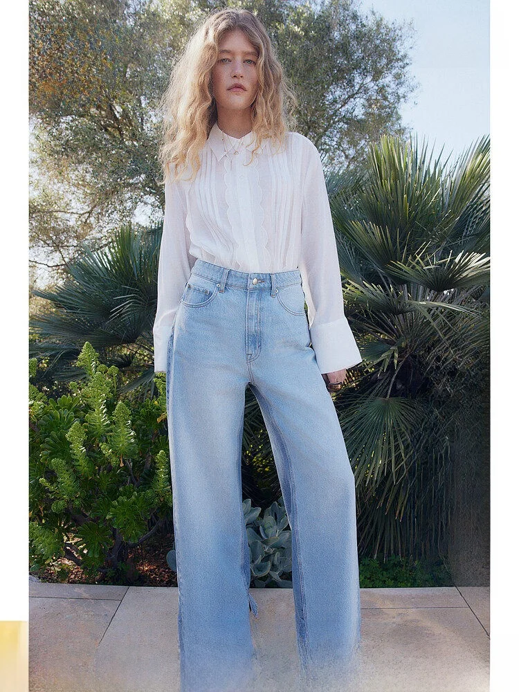 

Женские широкие джинсы H&M, летние, двухцветные, комфортные, повседневные, с естественной талией, длинные брюки свободного кроя, 100% хлопок