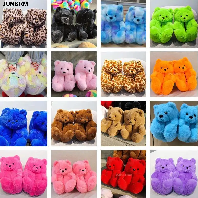 

Kids Teddy bear slippers Hotsales Cute Cartoon Furry Teddy Bear Slippers For Kids Warm Soft Children House Shoes