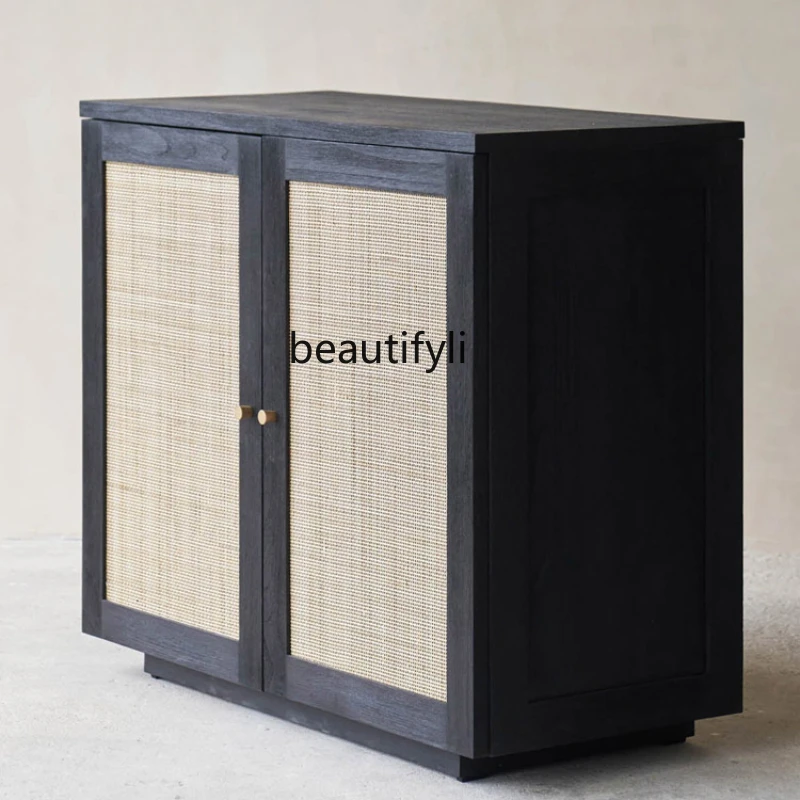 

Light Luxury Sideboard Cabinet Rattan Oak Solid Wood Storage Cabinet Nordic Minimalist Style Kitchen Floor Cabinet