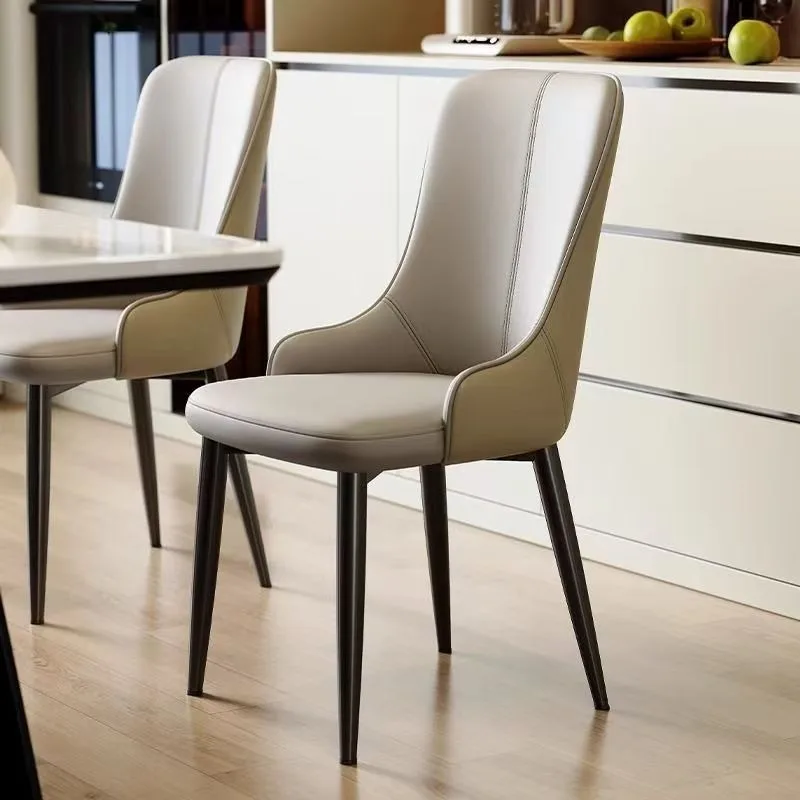 Modern Luxury Dining Chairs Nordic High-End  Leather Chair with Metal Legs Home Furniture for Restaurants Decoración Nordica