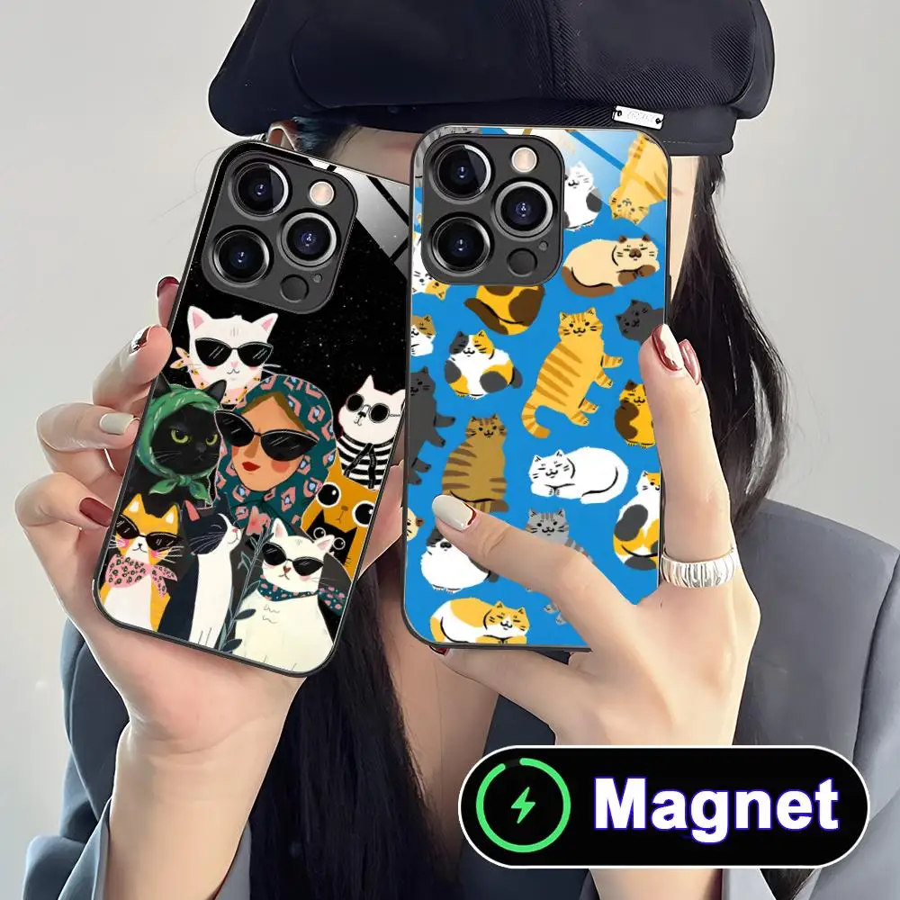 Cat Kitten Kawaii Phone Case for iPhone 17 16 15 14 13 12 11 Air Pro Max Plus Mini Glass MagSafe Cover