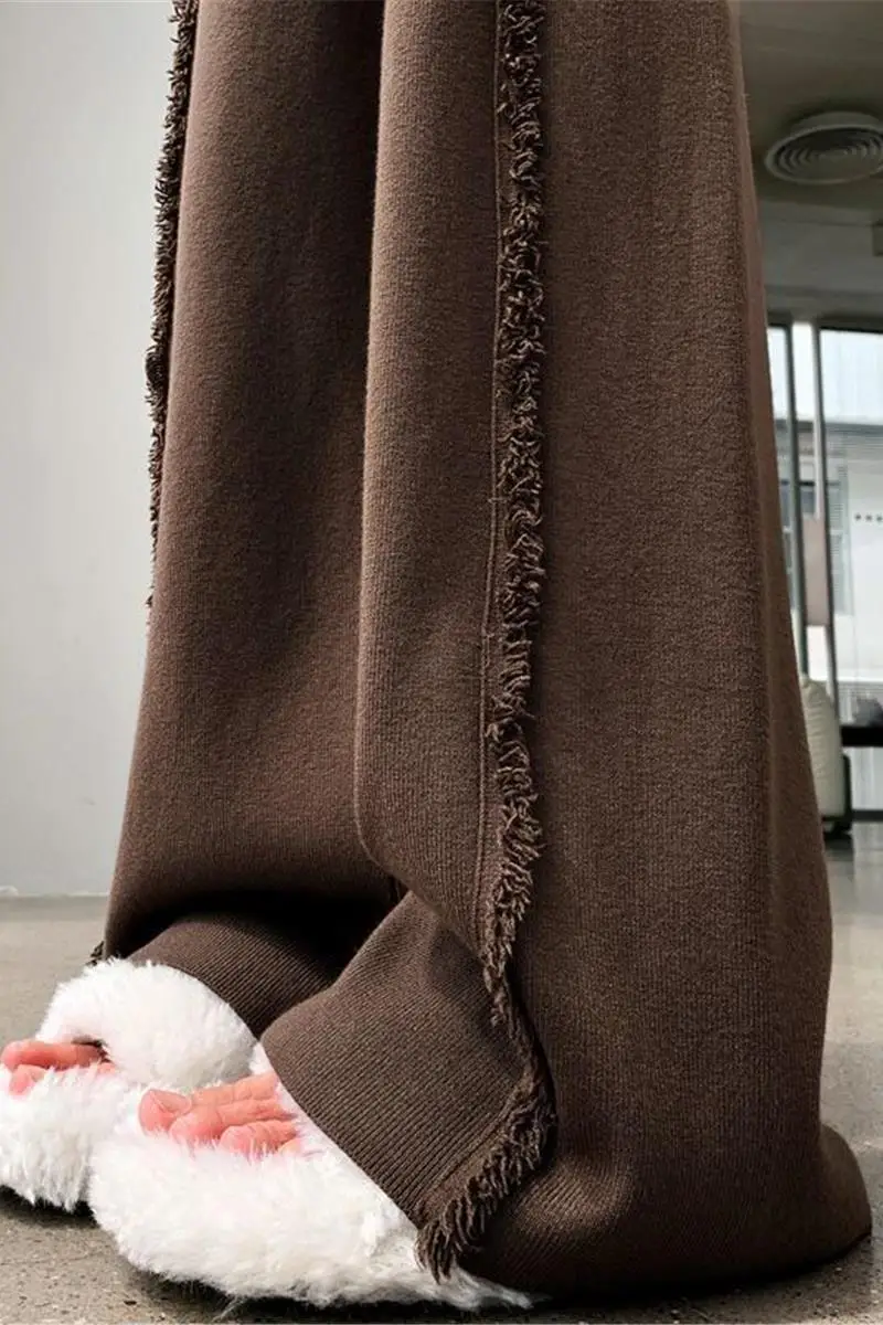 2025 Women's Autumn New Style Draped Floor-Length Pants with Elastic Waist and Drawstring Straight Leg Long Pants XT1661