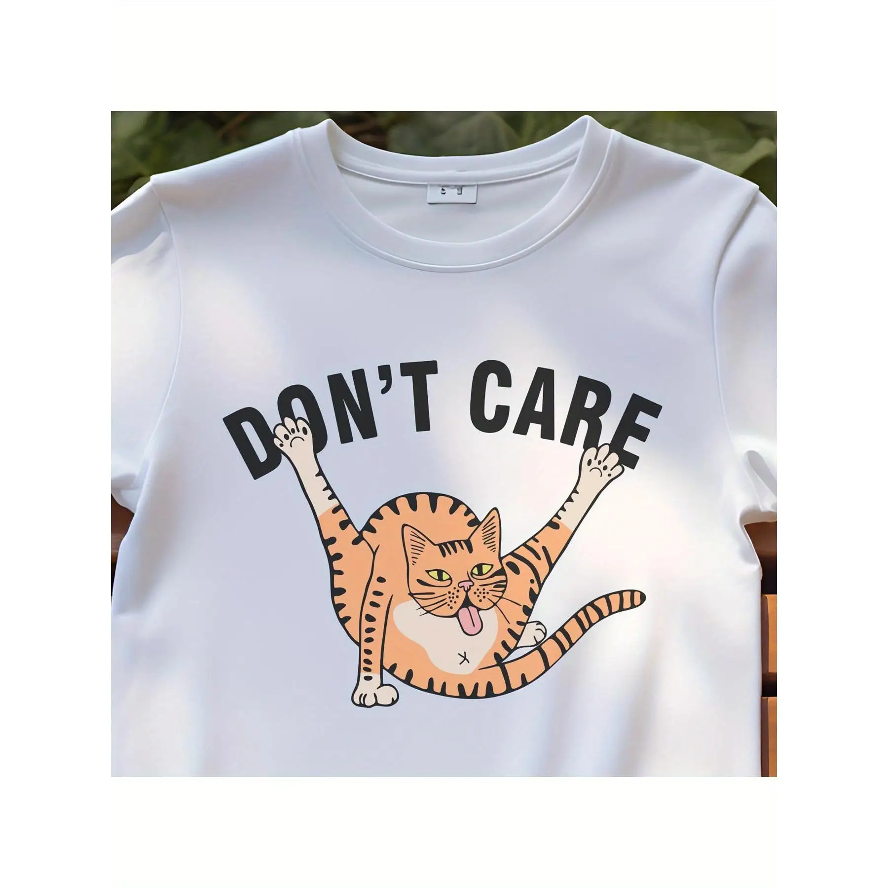 

Unisex "Don't Care" Cat T-Shirt | Funny Grooming Kitty Graphic Tee | Sarcastic Pet Lover Humor Gift Casual Top