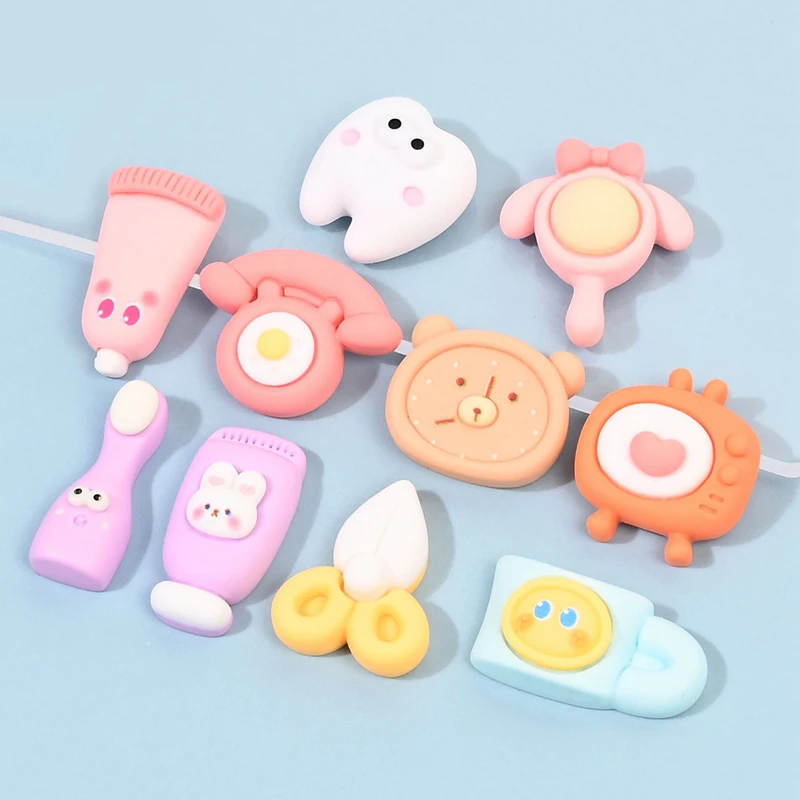 10 Pcs New Mini Cute Cartoon Telephone Toothpaste Clock Series Resin Cabochon DIY Jewelry Hairpin Craft Decoration Accessories