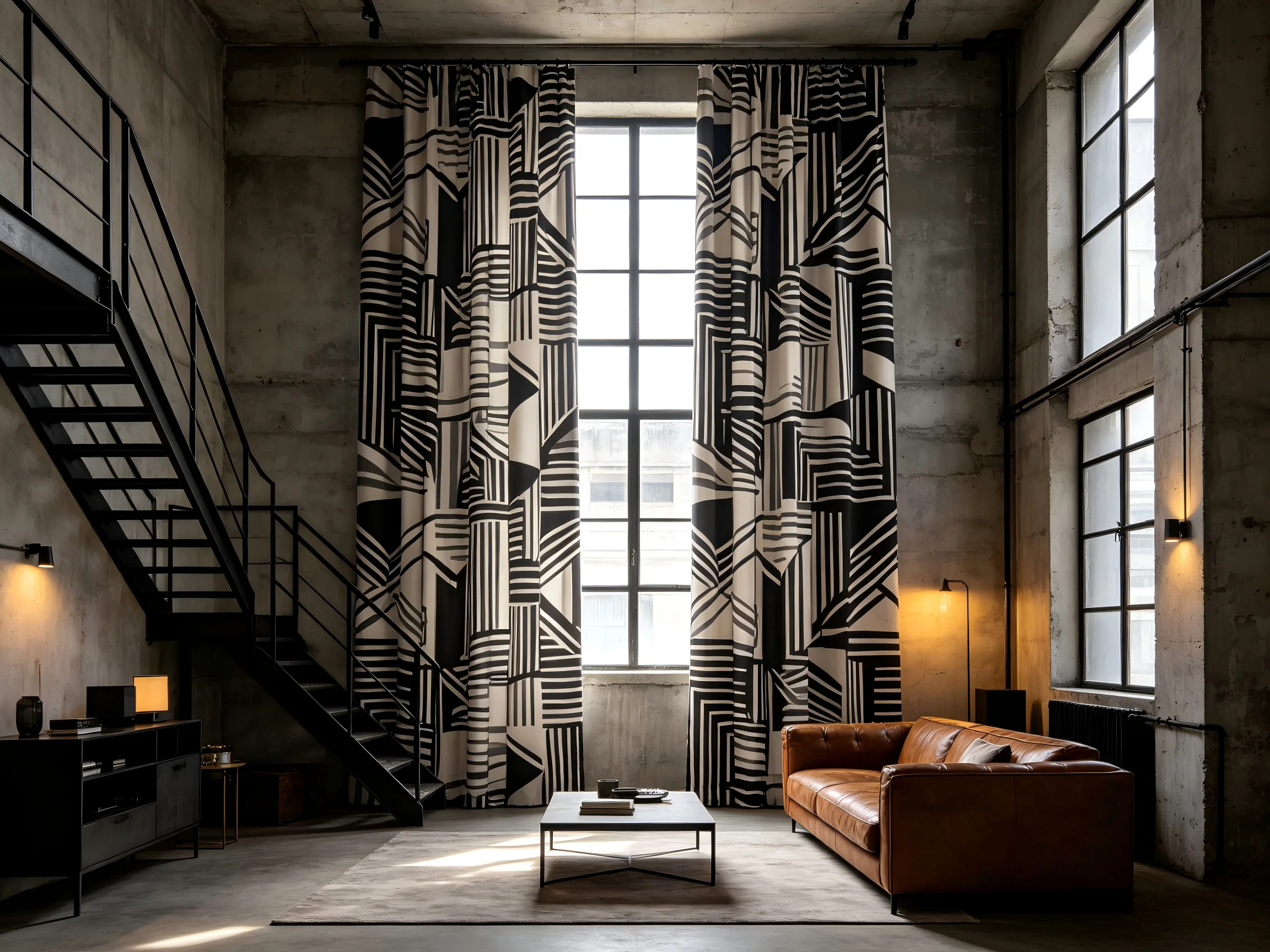 200104    Black and white geometric printed curtain