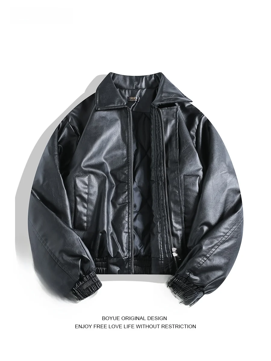 

Boyue Motorcycle Leather Jaet ort Casual ex Street Sle Cotton Coat Cleanfit Zipper Closure Long Sve Color