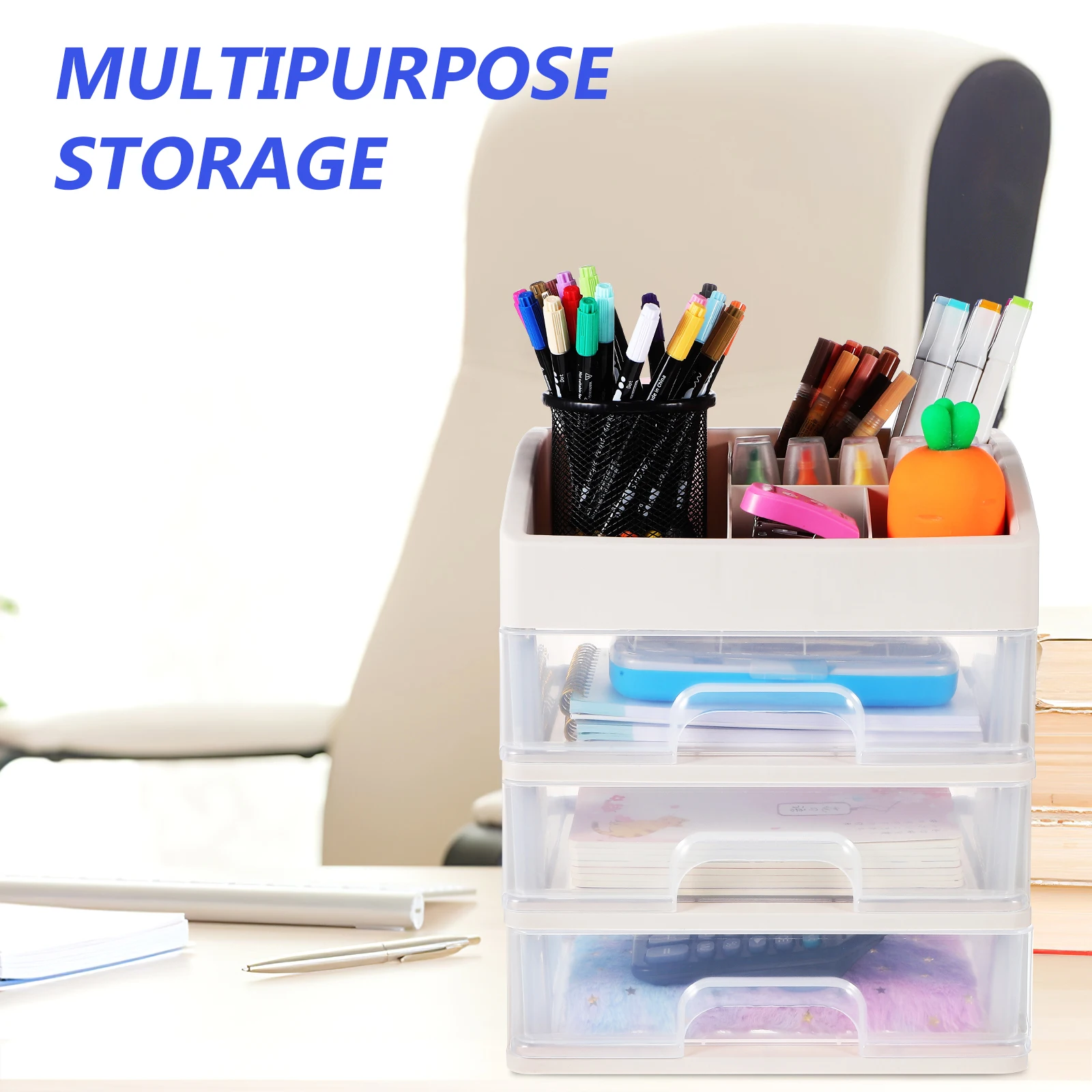 Desktop Storage Box Transparent 3 Layers Small Size Desk ganizer Drawer Type Plastic Stationery Jewelry Makeup Holder Large