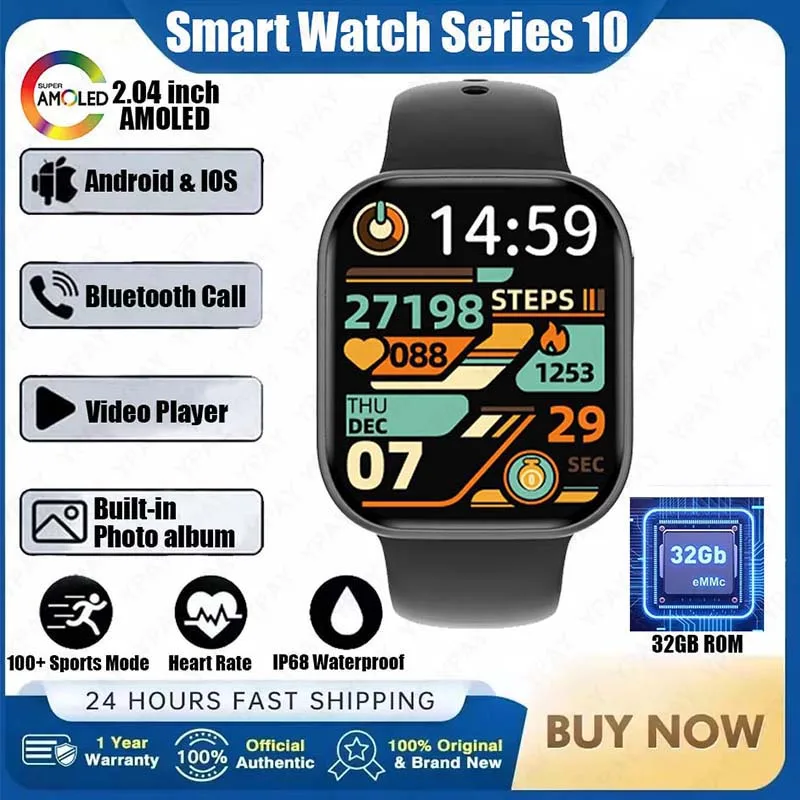 

2025 New Original For Apple Watch Series 10 32GB Large memory Bluetooth Call IP68 Waterproof Compass GPS Track Women Smartwatch
