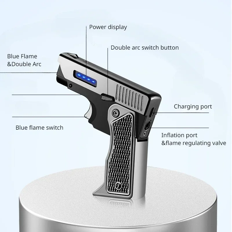 New Windproof Gas Electric Plasma C-type USB Charging Lighter Folding Gun Butane Torch Turbo Jet Flame Cigar Lighter（No Gas）