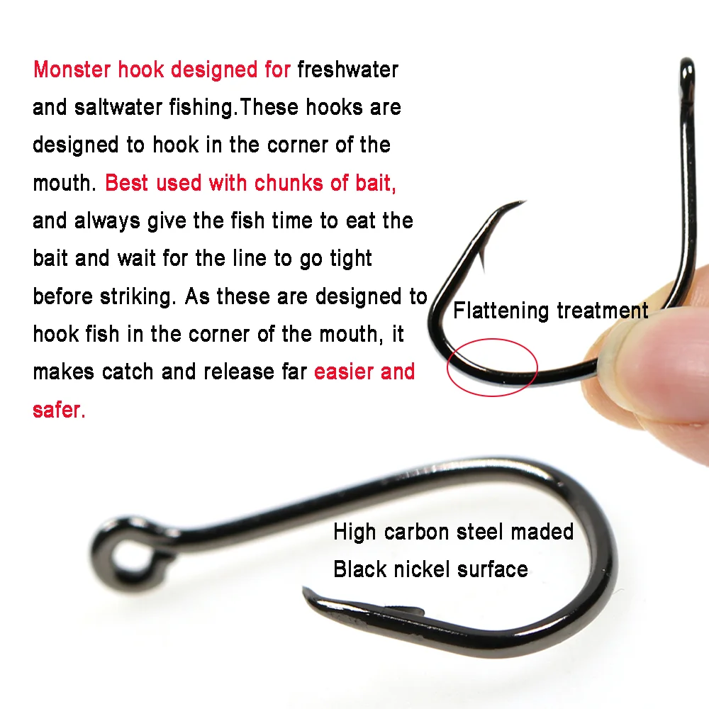 LIONRIVER High Carbon Steel Offset Circle Fishhook Chemically Sharpened Barbed Hooks Fishing Tackle For Tuna Grouper Snapper