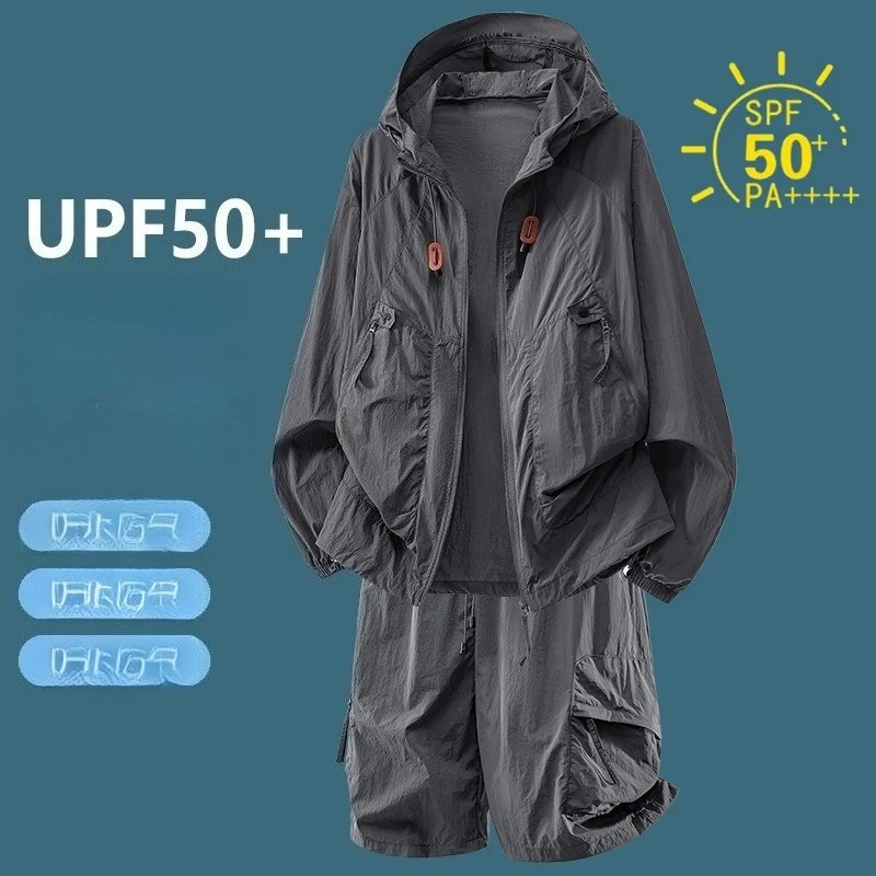 

UPF50+ Sun Protection Tracksuit Casual Sport Jacket Ice Silk Set Outdoor Jogging Training Fitness Quick Drying Breathable Sets