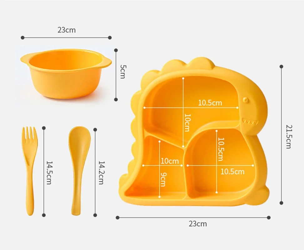 Geschirr, Lebensmittelteller, spülmaschinenfest, gesund, niedlich, Dinosaurier, Schalen, Teller, Löffel, Gabeln, Geschirr-Set, kreativ, geteilt