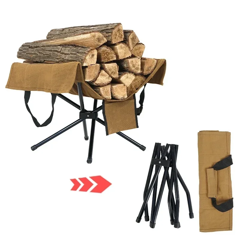 Outdoor Camping Campfire Firewood Rack Aluminum Alloy Storage Rack Camping Portable Canvas Bag Camping Equipment Multi Tool