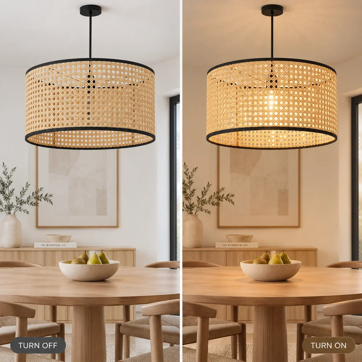 JOYINLED Modern Rattan Pendant Light 40CM Bamboo Chandelier Hand Woven Hanging Lamp E27 Light Fixture for Bedroom Dining Room