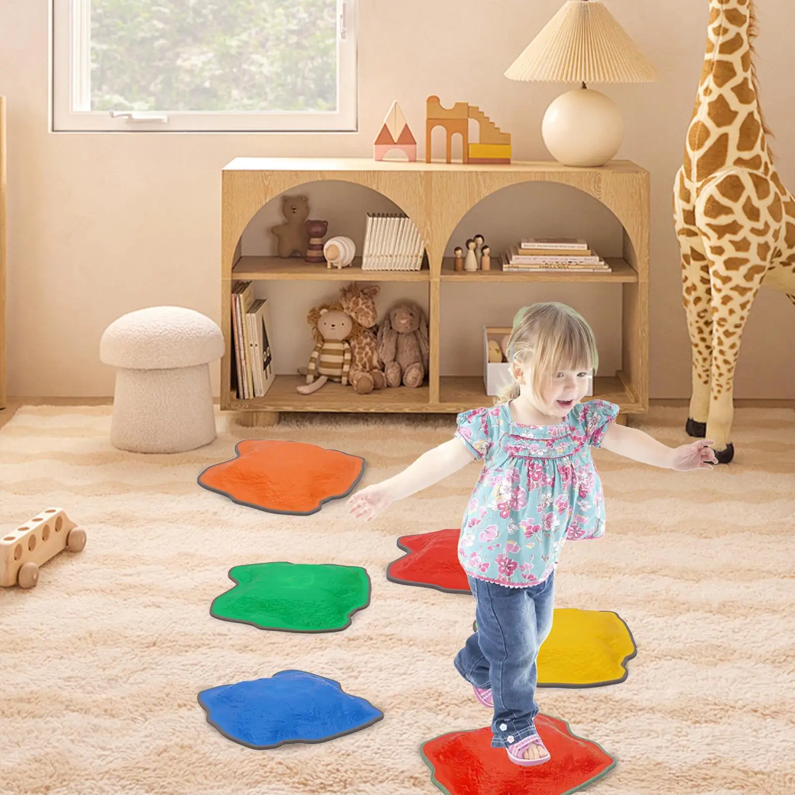 幼児用踏み石 6X バランス障害物コース ロック スタッカブル ノンスリップ感覚おもちゃ 3-6歳の男の子 女の子用