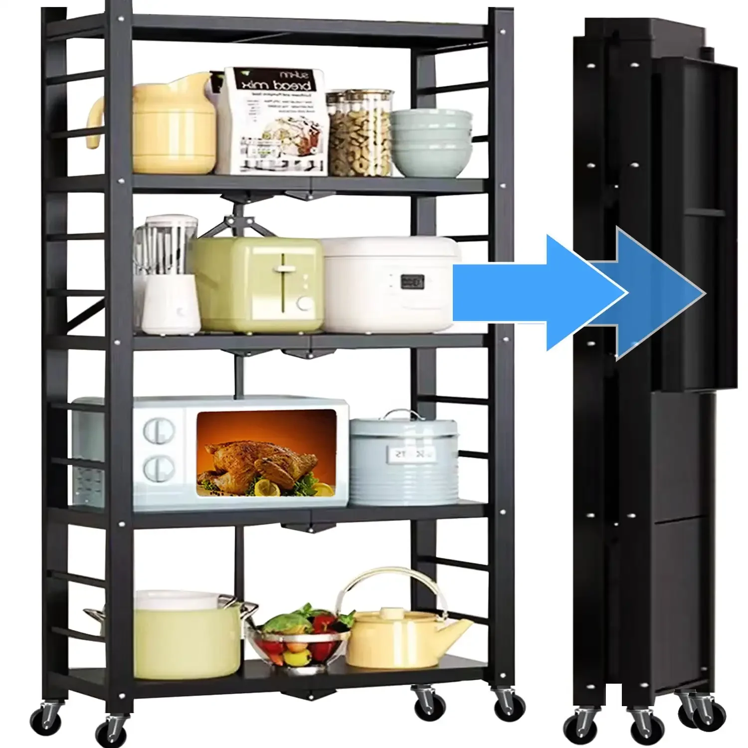 5-Tier Storage Shelving Unit, Foldable Storage Shelves Wire Shelving Unit Adjsutable Shelf Heavy Metal Shelf