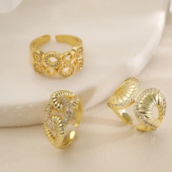Trendy Gold Color Open Design Rings For Elegant Women Shiny AAA CZ Inlay Wedding Jewelry