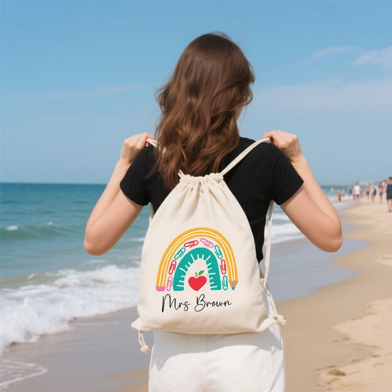 

Personalized Name School Canvas Backpack Teacher Appreciation Gift Bags Back To School Decoration Favor Bag for Kids & Educators