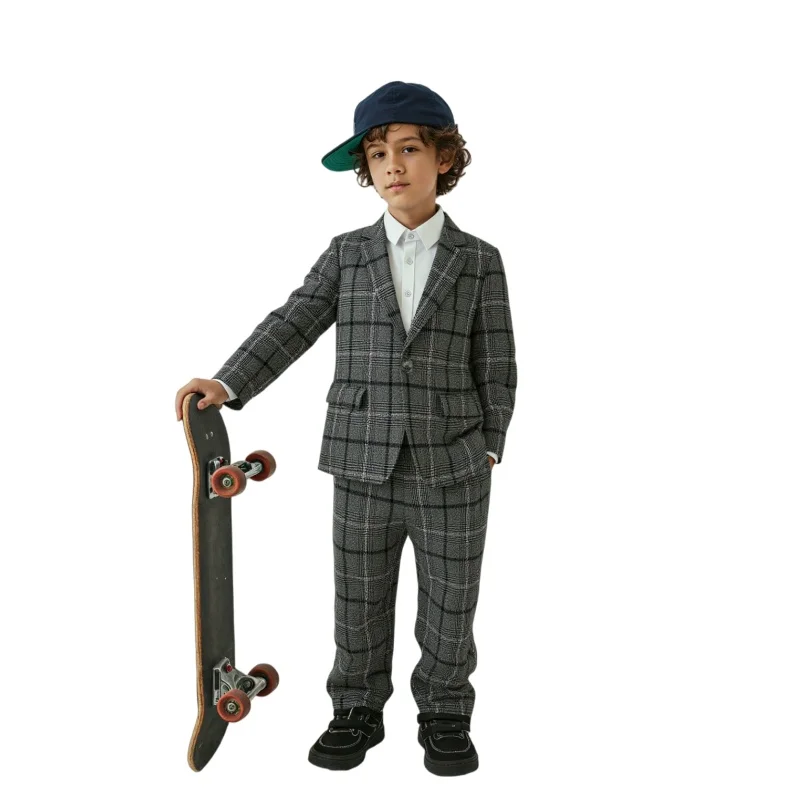 1-11Years Kids Jacket Pants 2Pieces Spring Autumn Clothing Set Flower Boys Plaid Wedding Dress Children's Photography Blazer Set