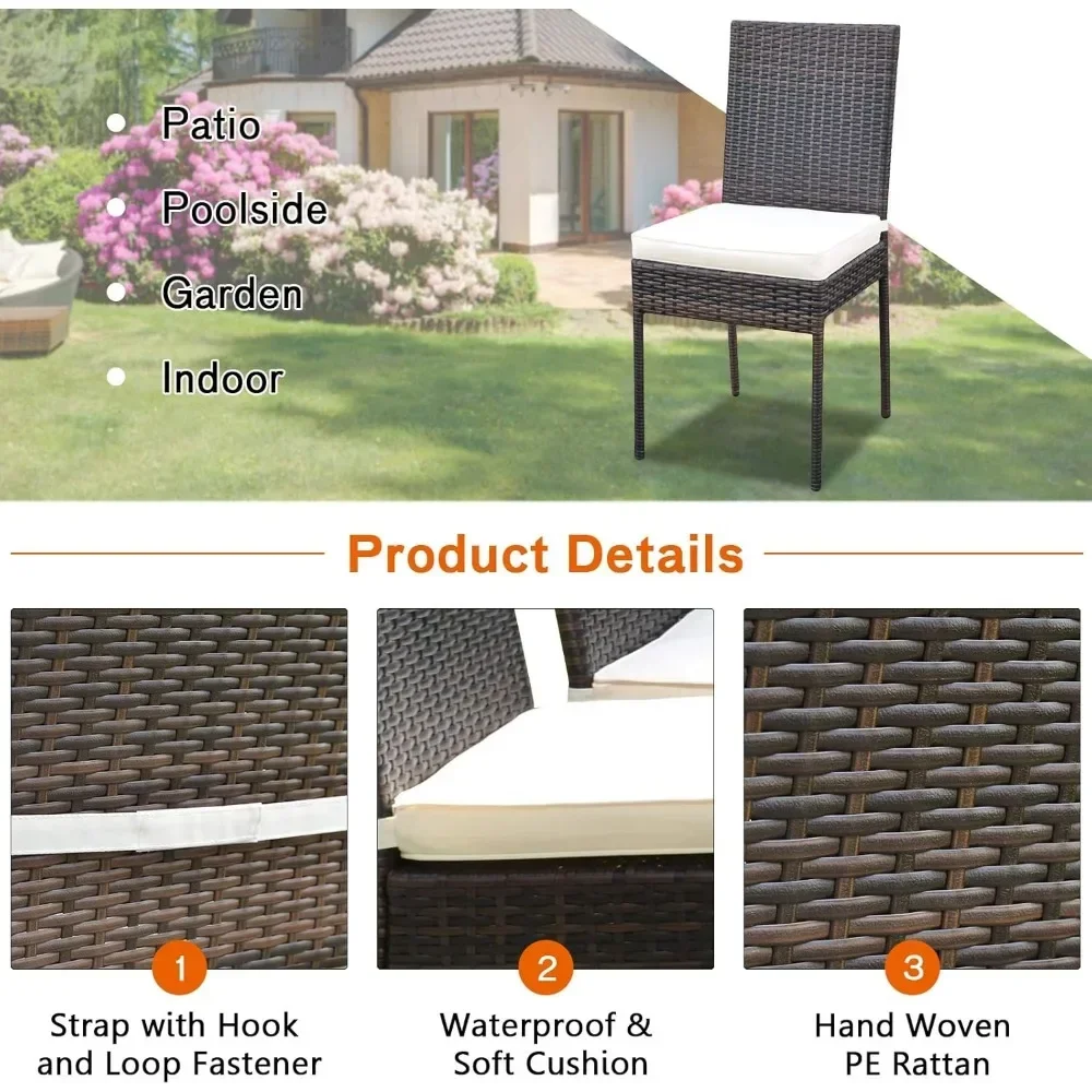 5 Piece Patio Wicker Dining Set, Outdoor Rattan Table and Chairs with w/Tempered Glass Table Top & Padded Cushions