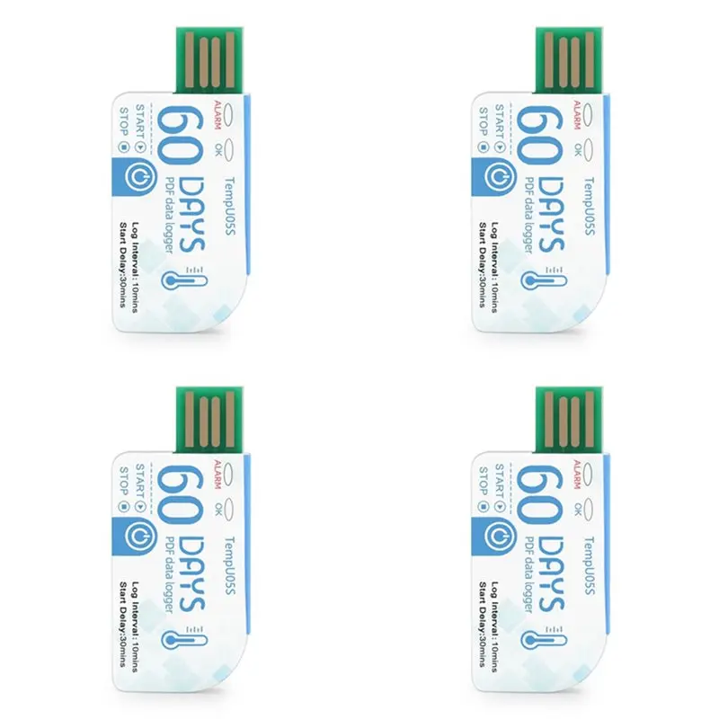 

【TODAY-BUY】4 шт. USB-термогигрометры Tempu05s для записи данных, на 60 дней, одноразовые, с анализом температуры и PDF-отчетом