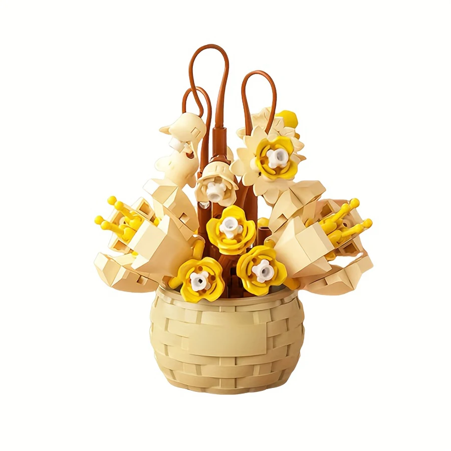 Beautiful potted flower building blocks - ABS resin bonsai. Cute little potted flowers and beautiful desktop decorations.