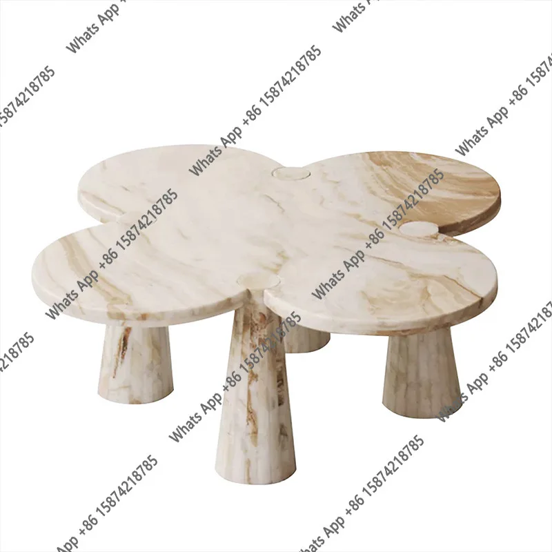 J Low-Height Marble Coffee Table 40cm, Carrara Round Flower Living Room Table, Hand-Polished Modern Center Table For Small Space
