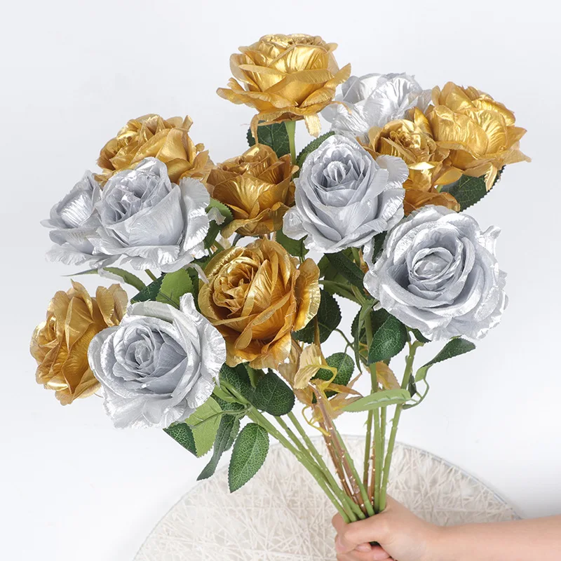 Künstliche Goldrose als Szenendekoration für Party, Hochzeit, Straßenrand-Blumenarrangement, Heimdekoration, Geburtstagsfeier-Deko – Detail 2