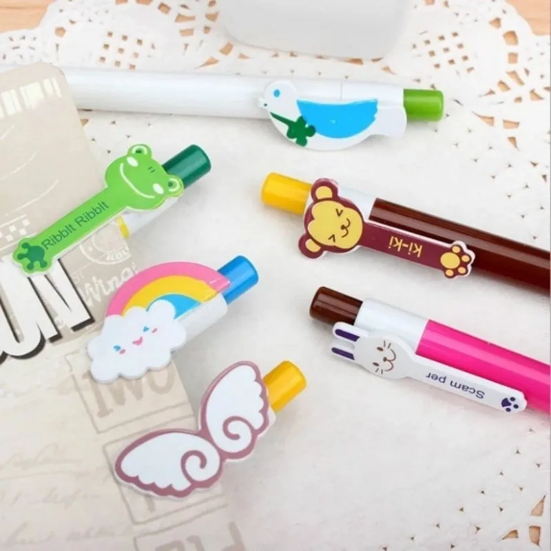 6 Pcs Animal Cartoon Rabbit Frog Monkey Ball Ballpoint Pen School Supplies Creative Writing Cute Stationery Bookmark Clip