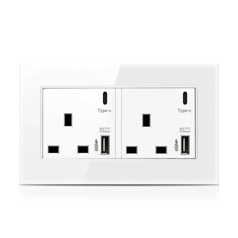 ELEGAN 2.1A Type-C Wall Outlet USB Ports Quick Charge Toughened Glass Panel Wall Power Socket UN Standard USB charging Socket