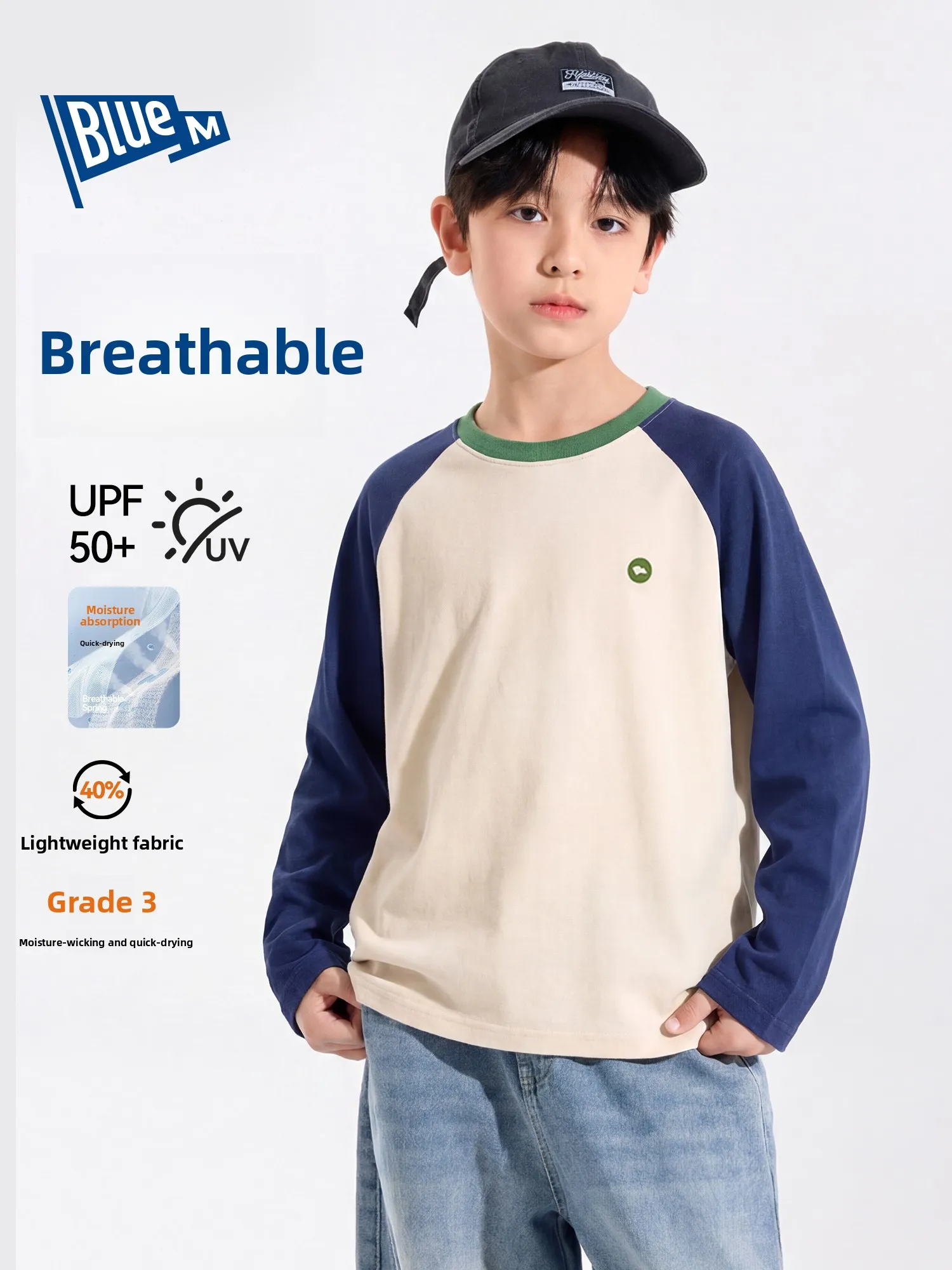Quick Dry Long Sleeve Children's T-Shirt Boys' Sportswear Autumn Clothes for Boys UPF50 Sun Protection Casual Loose Fit Polye...