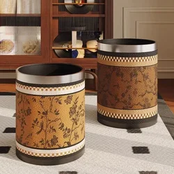 Antique Style Leather Trash Can High Quality Wastebasket Home Living Room Bedroom Trash Bin Wastebasket Home Accessories