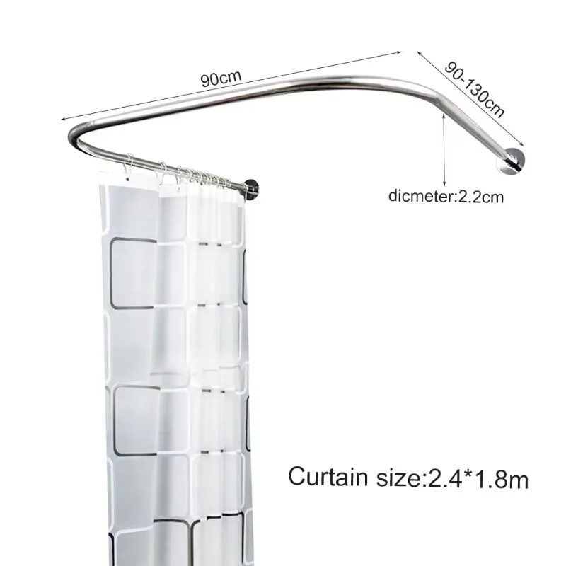 For Stainless Steel U-Shaped Adjustable Curved Shower Curtain Rod, Flexible Curtain Pole for Small Bathrooms & Bathtubs