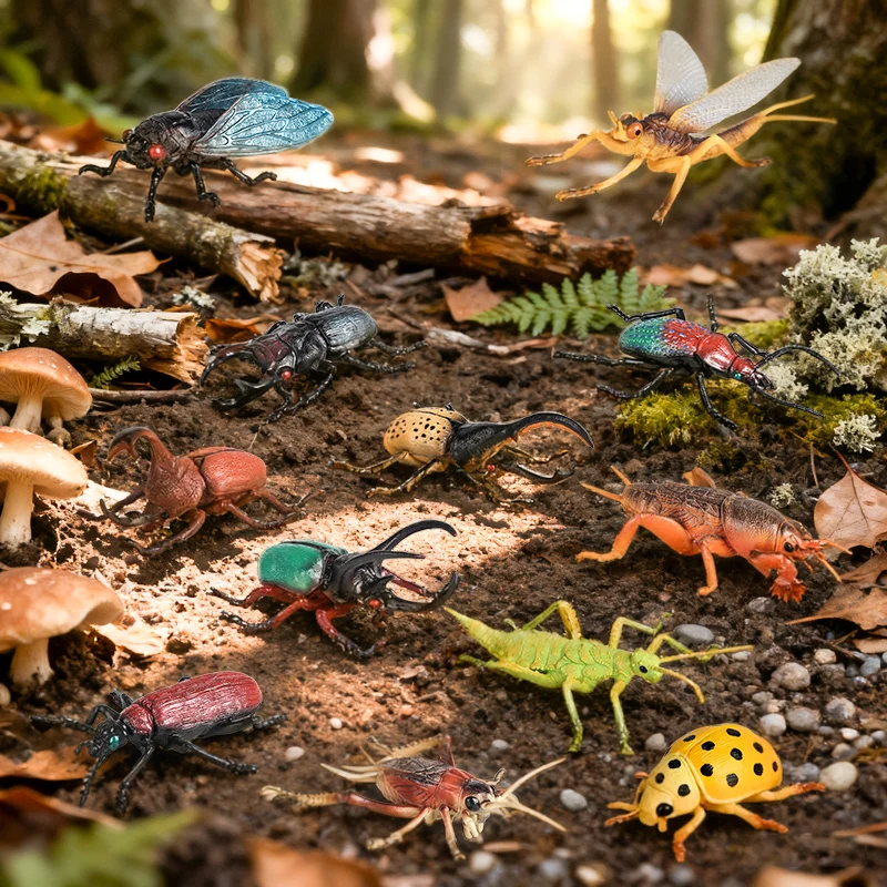 Oenux Insekt Tiere Modell Cricket Zikade Käfer Marienkäfer Action-figuren Figur Pädagogisches Kind Halloween Spielzeug Geschenk