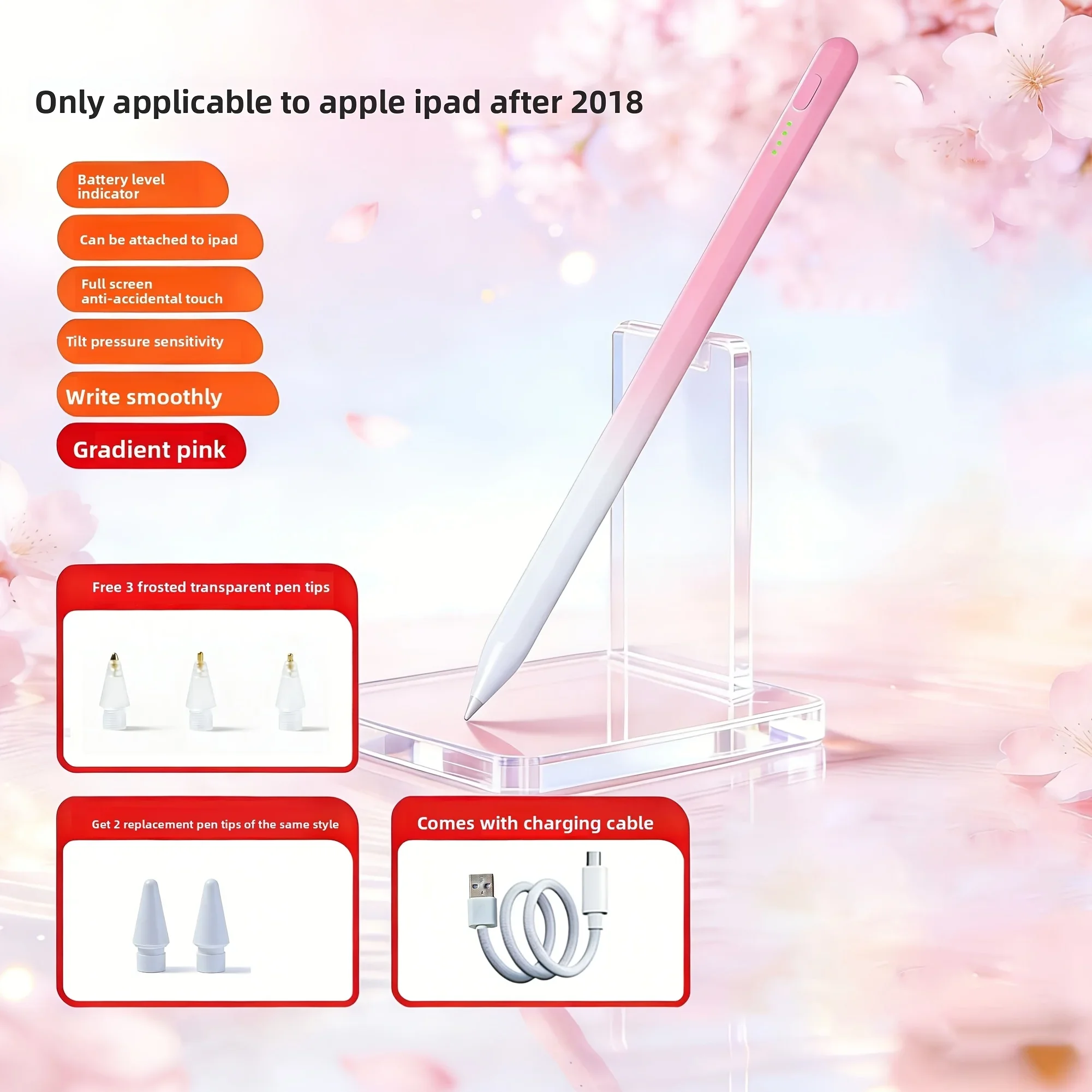 New Capacitive Pen. Suitable for Ipad Capacitive Pen Touch Pen Applicable Apple Tablet Handwriting Pencil. Anti-Mistouch/Tilt Pressure/Battery Display/Writing Sensitivity/Gift 5pcs Same Style Tips/Solely Suitable for 2018 And Later Apple for Ipads
