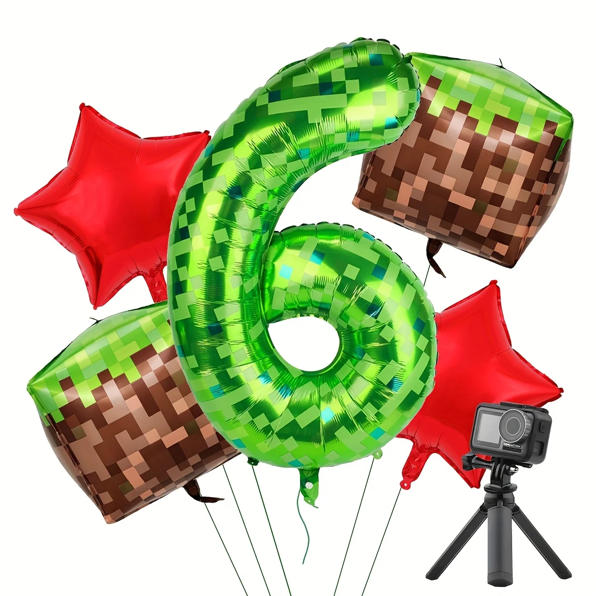 40 นิ้วสีเขียวจํานวนบอลลูนชุดขนาดใหญ่ Mylar Mining Theme สําหรับ Pixel Cubes วิดีโอเกมสีแดง FIVE-pointed Star Birthday PARTY Decors
