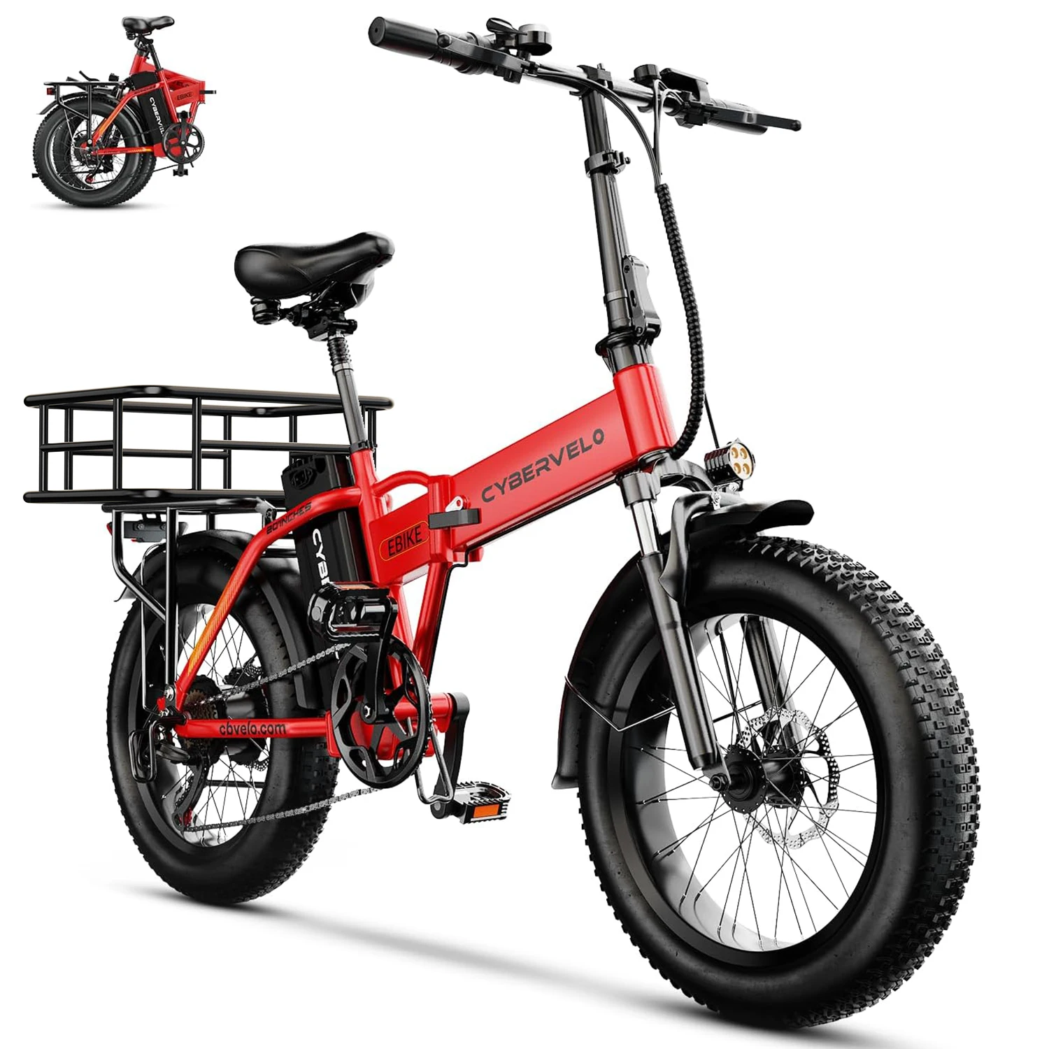 Cybervelo 1000W Peak High-speed Brushless Folding 20 Inch Fat Tire Electric Bike for Adults 48V 20.8Ah/50Ah Removable Battery 80 Miles Range Commuter E-Bicycle EK4 image 3