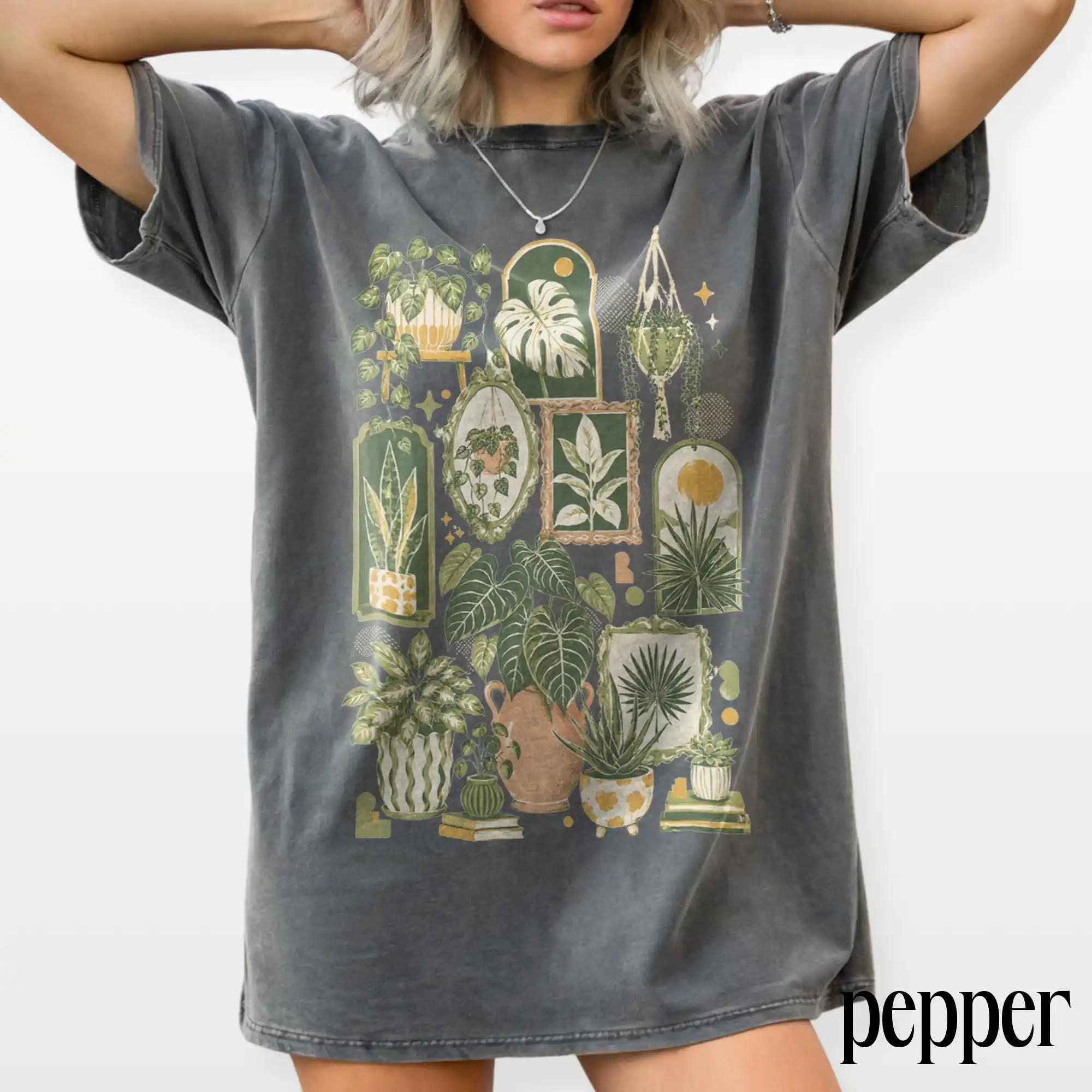 Retro Boho Plant Graphic Tee, Houseplant Collage Shirt, Vintage Botanical Aesthetic Style, Comfort Colors® Plant Lady Gift Tee