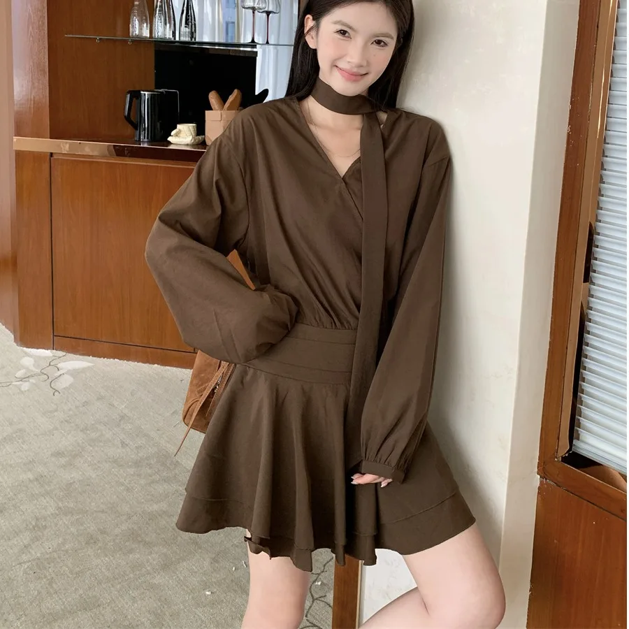 Ele V-Ne Long Sve Dr Faionable Ceinture pour femme ort Dr Mousseline drapée Prince Sle Ci Commuting Dr