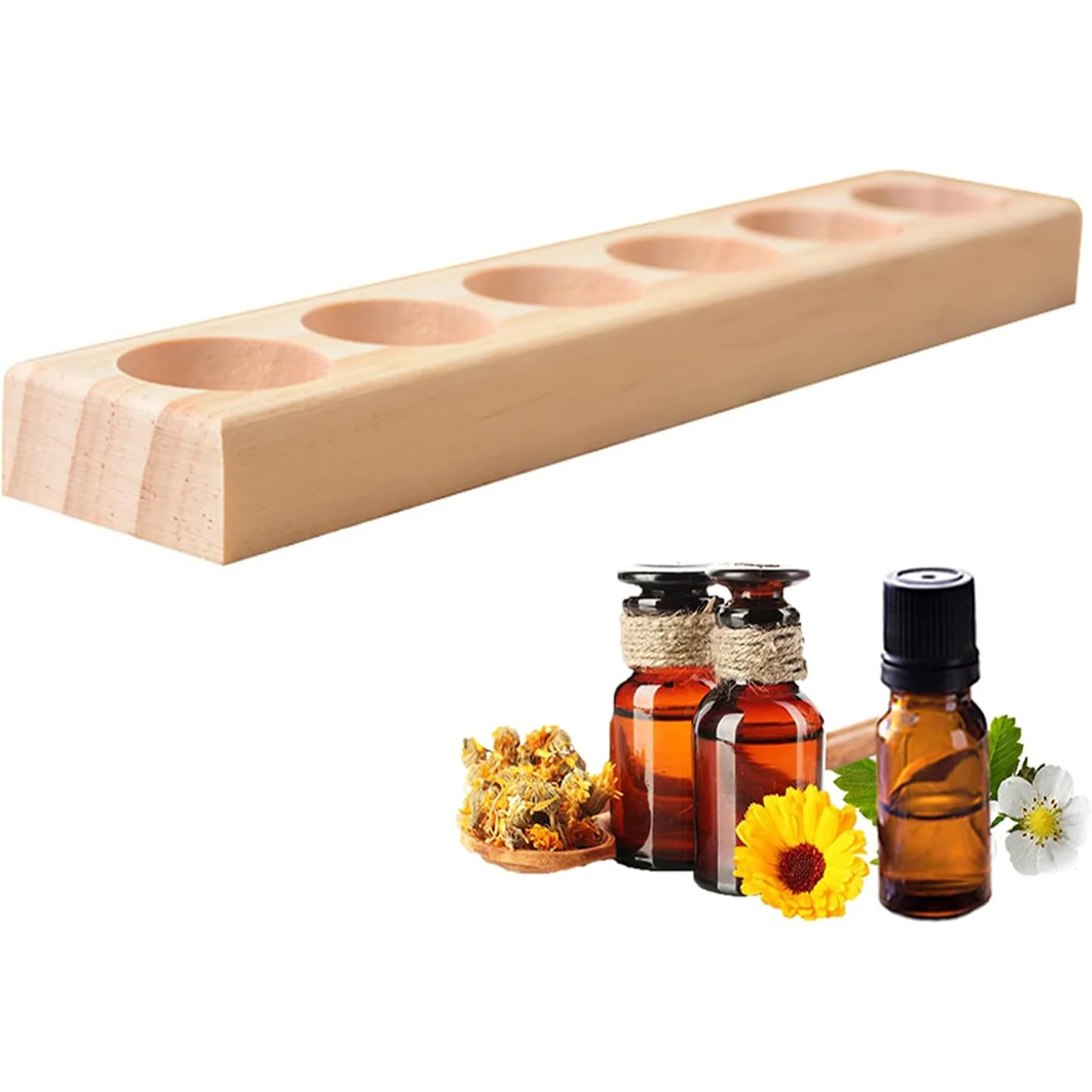 6-Hole Wooden Essential Oil Organizer