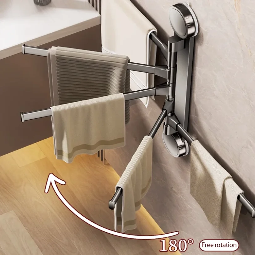 

No Need To Drill Suction Cup rotating towel rack multi-bar folding rack towel rack Bathroom bath towel rack Kitchen storage rack