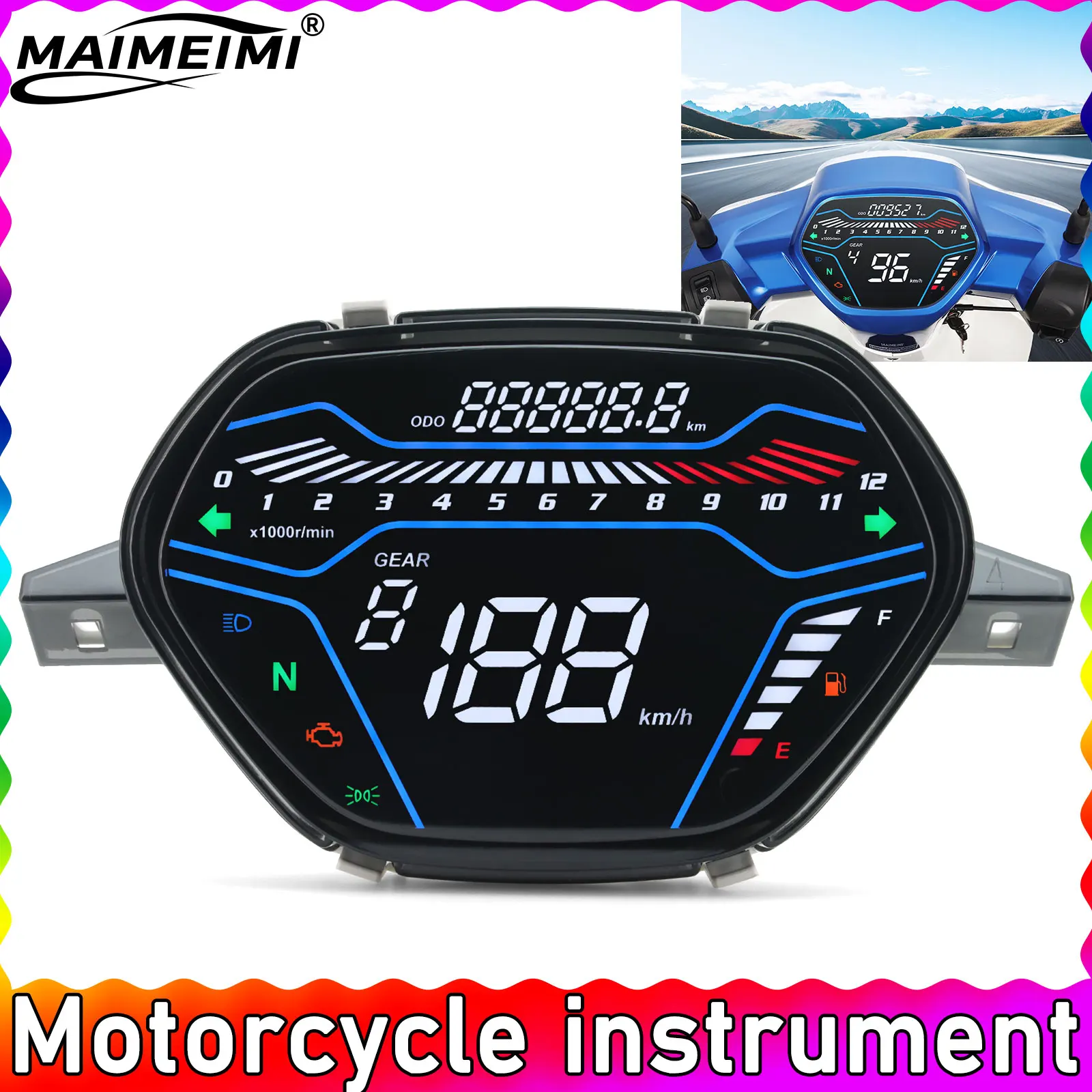 

Digital Motorcycle Speedometer 199Km/h LED Dashboard RPM Tachometer Temp Fuel Gauge for Honda EX5 Class1 CX DX Wave100 CD100