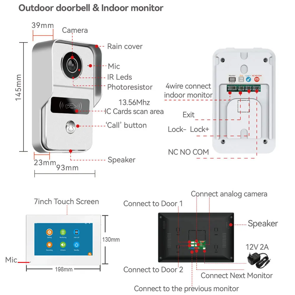 1080P 7 Inch WiFi Video Intercom Tuya Smart Home APP Wireless Video Door Phone RFID Access Control System for Villa Apartment