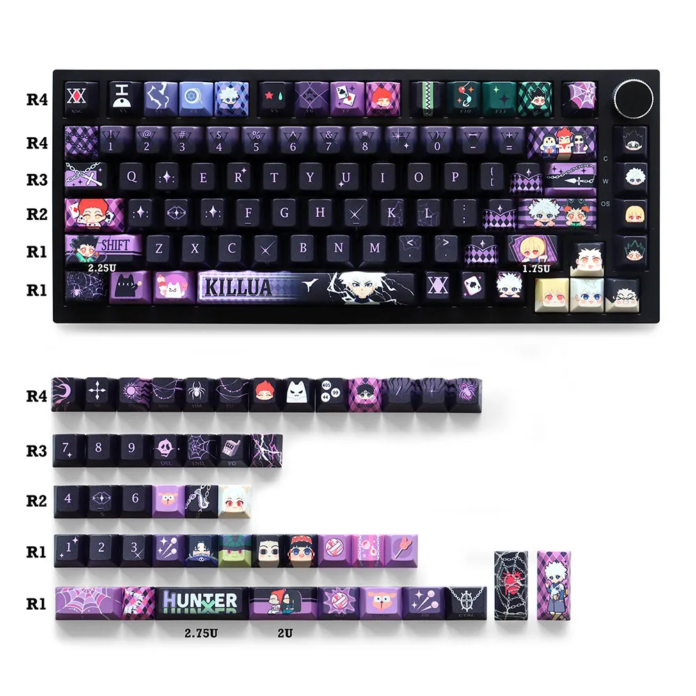ハンター×ハンター129 Keys HUNTER×HUNTER Keycaps Anime Chreey Keycaps Gift Cute DYE-Sub Mechanical Keyboard for Made68 Mad68 Wo