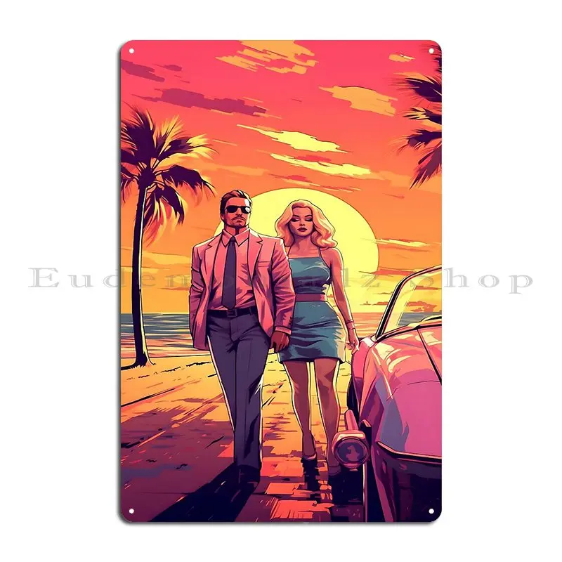 Mobsters Affair In Miami Vice Metal Sign Cave Character Party Bar Cinema Tin Sign Poster