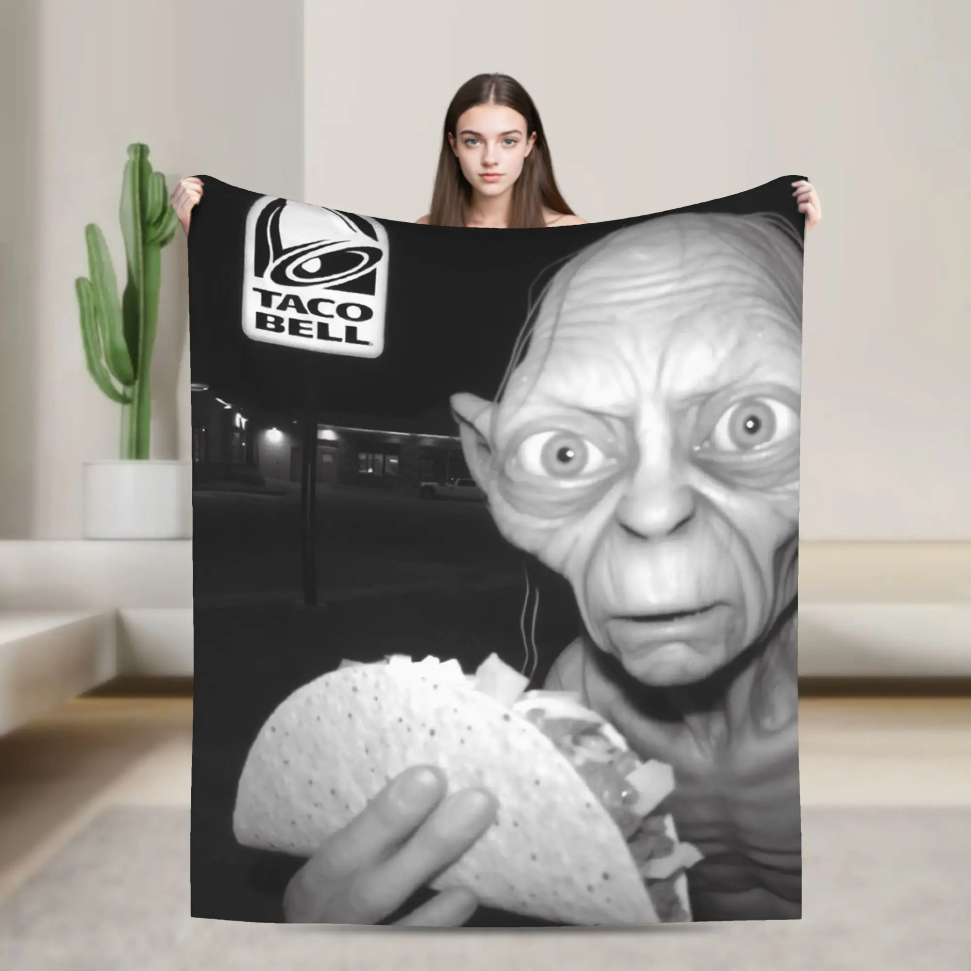 Gollum eating Taco Bell Blankets Fleece Spring/Autumn L-Lords Of The R-Rings Super Warm Throw Blanket for Bed Travel Rug Piece