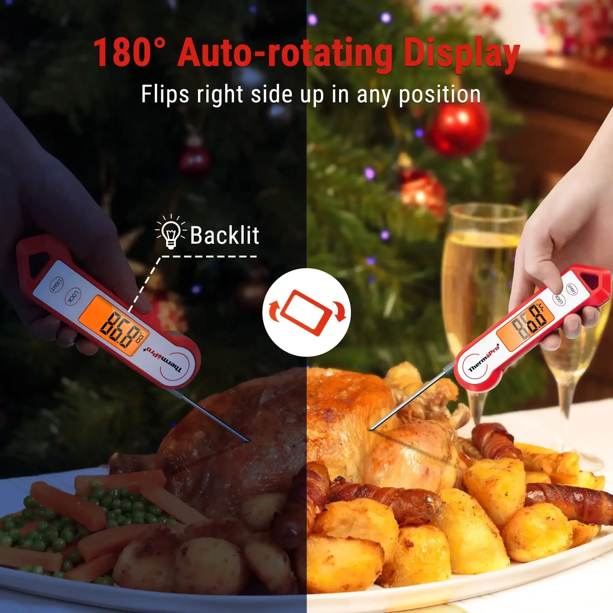 Waterproof Meat Thermometer with Magnet, LED Display and Stainless Steel Probe for Grilling, Cooking